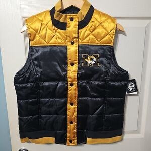 University Of Missouri Mizzour Tigers Puffer‎ Vest Women's Large Black Gold NEW